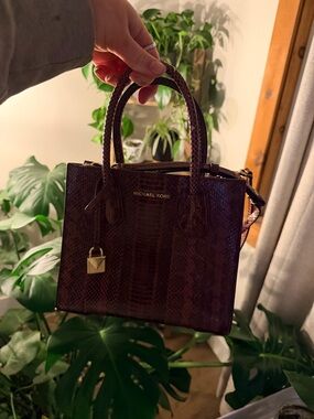 Michael Kors Deep Burgundy Snake-Embossed Satchel
